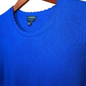 Talbots Pure Merino Wool Sweater Midi Dress Trim Accent Royal Blue XS